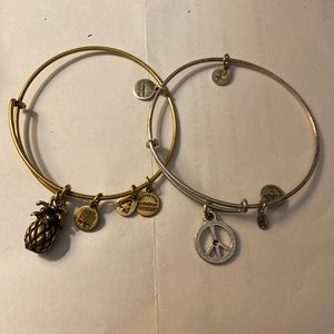Alex and Ani set of 2 bracelets. Pineapple and peace sign charms.